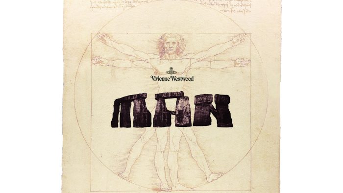 The word MAN, arranged from the stones of Stonehenge. Logo for Vivienne Westwood Menswear range
