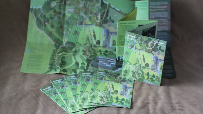 Dartington Estate printed maps, showing work of the Devon artist – James Stewart – who painted in a pastiche of a medieval style and printed as a large fold-out