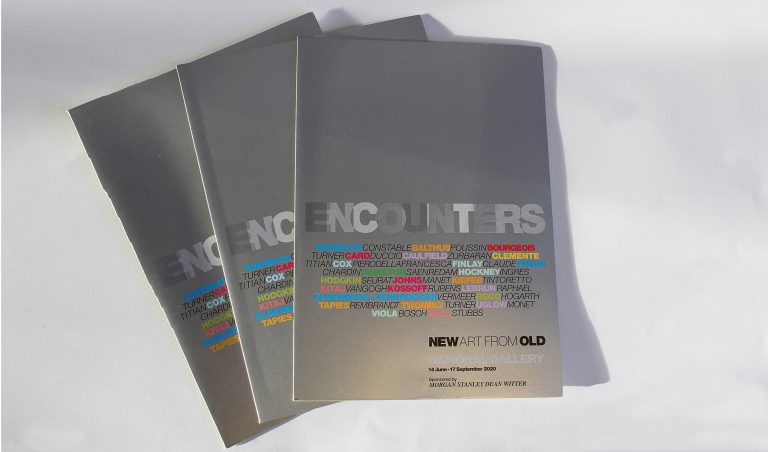 Silver printed publicity for National Gallery 'Encounters Exhibition' showing modern painters retake on classical masters