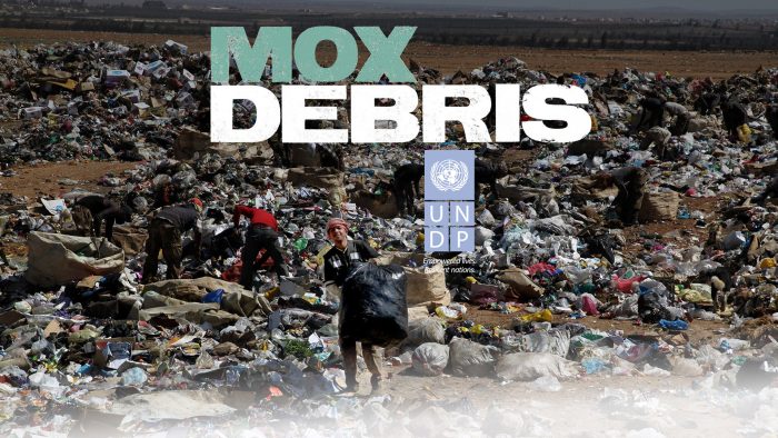 Post-Disaster waste debris management in complex emergencies. UNDP Crisis Response Package showing Syrian refugees working on waste disposal